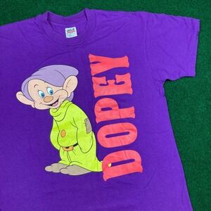 Vintage Dopey Shirt Mens L Purple Snow White Dwarf Cartoon Promo Big Print 90s